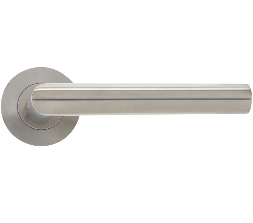 Zoo Hardware Vier Mitred Lever On Round Rose, Satin Stainless Steel (Sold In Pairs)