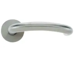 Zoo Hardware Vier Arch Rtd Lever On Round Rose, Satin Stainless Steel (Sold In Pairs)