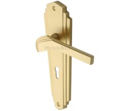 Heritage Brass Waldorf Art Deco Style Door Handles, Satin Brass (Sold In Pairs)