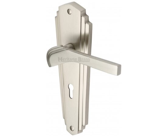 Heritage Brass Waldorf Art Deco Style Door Handles, Satin Nickel (Sold In Pairs)