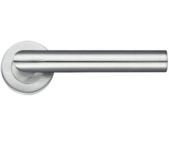 Zoo Hardware Zcs2 Contract Mitred Lever On Round Rose, Satin Stainless Steel (Sold In Pairs)