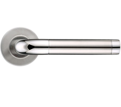 Zoo Hardware Zcs2 Contract Radius Lever On Round Rose, Dual Finish Polished & Satin Stainless Steel (Sold In Pairs)