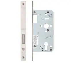 Zoo Hardware Vier 72Mm C/C Din Dead Lock (Square Or Radius Profile), Satin Stainless Steel