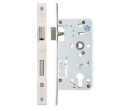 Zoo Hardware Vier 72Mm C/C Euro Sash Din Lock (Square Or Radius Profile), Satin Stainless Steel