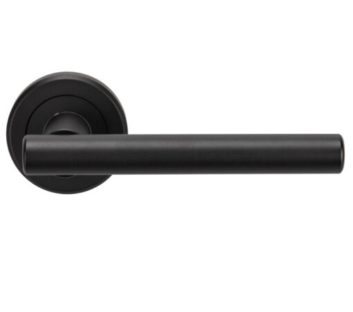 Serozzetta Philadelphia Door Handles On Round Rose, Matt Black - (Sold In Pairs)