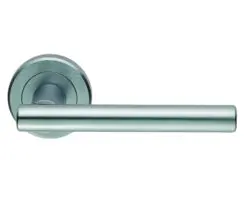 Serozzetta Philadelphia Door Handles On Round Rose, Satin Chrome - (Sold In Pairs)