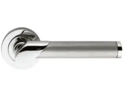 Serozzetta Irwin Door Handles On Round Rose, Dual Finish Polished Chrome & Satin Chrome - (Sold In Pairs)