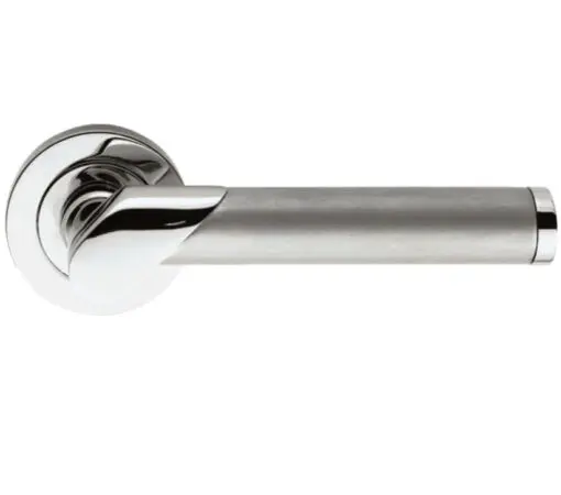 Serozzetta Irwin Door Handles On Round Rose, Dual Finish Polished Chrome & Satin Chrome - (Sold In Pairs)