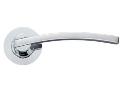 Zoo Hardware Stanza Adria Lever On Round Rose, Dual Finish Satin Chrome & Polished Chrome (Sold In Pairs)