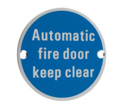 Zoo Hardware Zsa Door Sign - Automatic Fire Door Keep Clear, Satin Aluminium