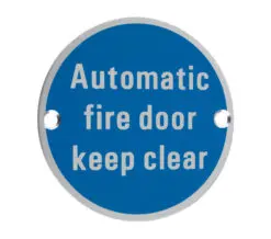 Zoo Hardware Zsa Door Sign - Automatic Fire Door Keep Clear, Satin Aluminium
