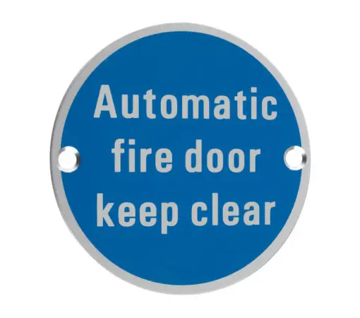 Zoo Hardware Zsa Door Sign - Automatic Fire Door Keep Clear, Satin Aluminium