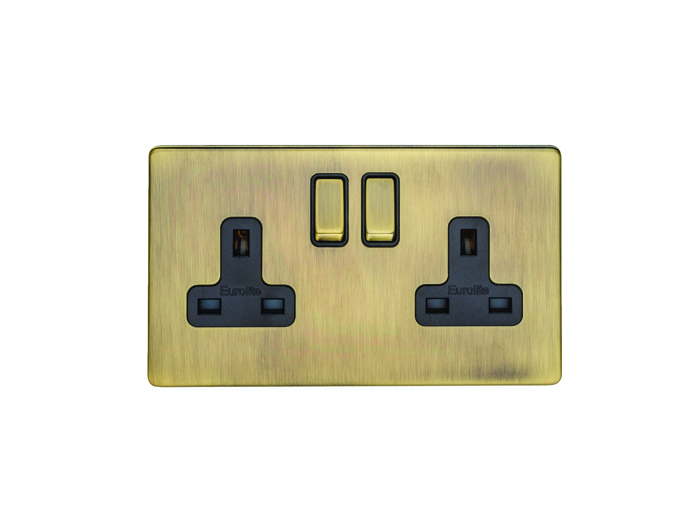 Eurolite Ab2Sob 2 Gang 13Amp Dp Switched Socket Flat Concealed Antique Plate Matching Rockers