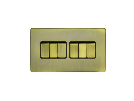 Eurolite Ab6Swb 6 Gang 10Amp 2Way Switch Flat Concealed Antique Plate Matching Rockers