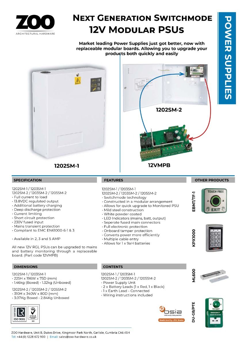 Zoo Hardware 13.8Vdc 2 Amp Power Supply with Switch Mode - Full Current Load - Small Box 1202SM-1