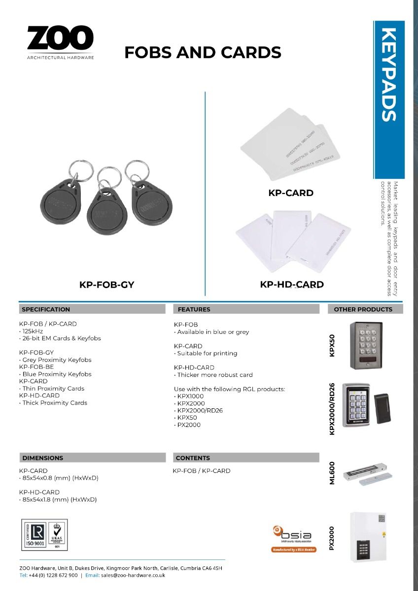 Zoo Hardware Proximity Fob for use with KPX1000 and KPX2000 Products - SOLD IN BAGS OF 10 KP-FOB-BE