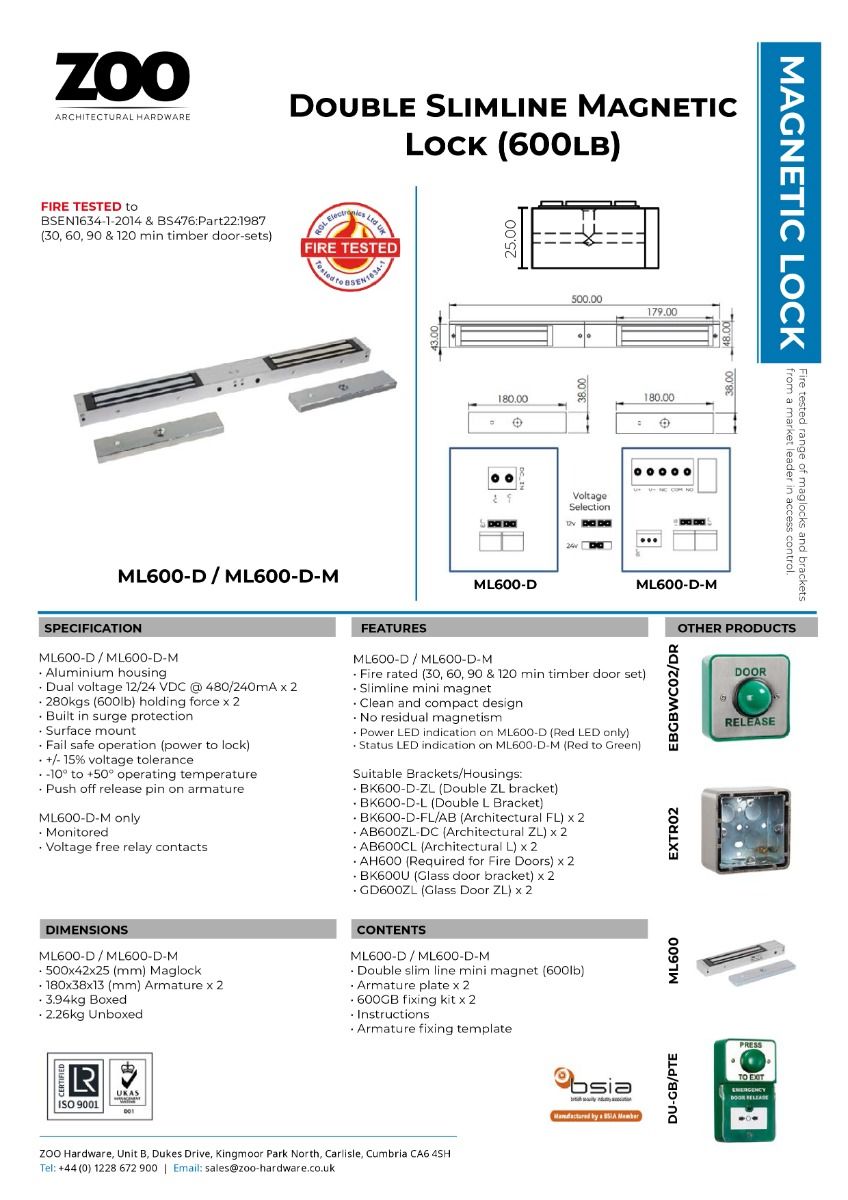 Zoo Hardware Double Slimline Mini Magnet 600lbs (280kg x2) Holding Force ML600-D