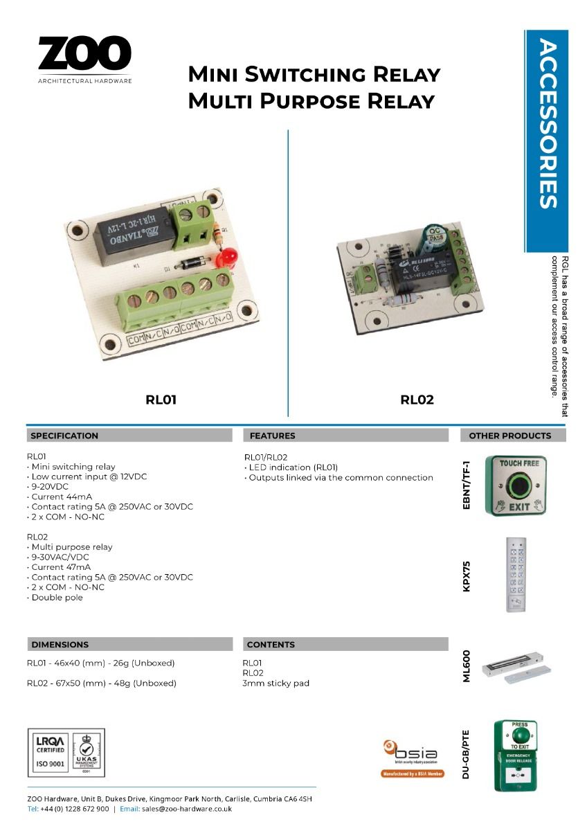 Zoo Hardware Multi Purpose Relay Board - 9-30VAC/VDC - 67 x 50mm RL02