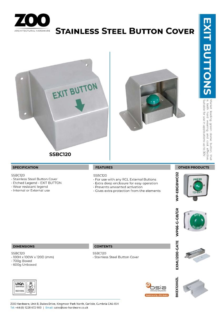 Zoo Hardware External Stainless Steel Button Cover 100 x 100 x 120 mm SSBC120