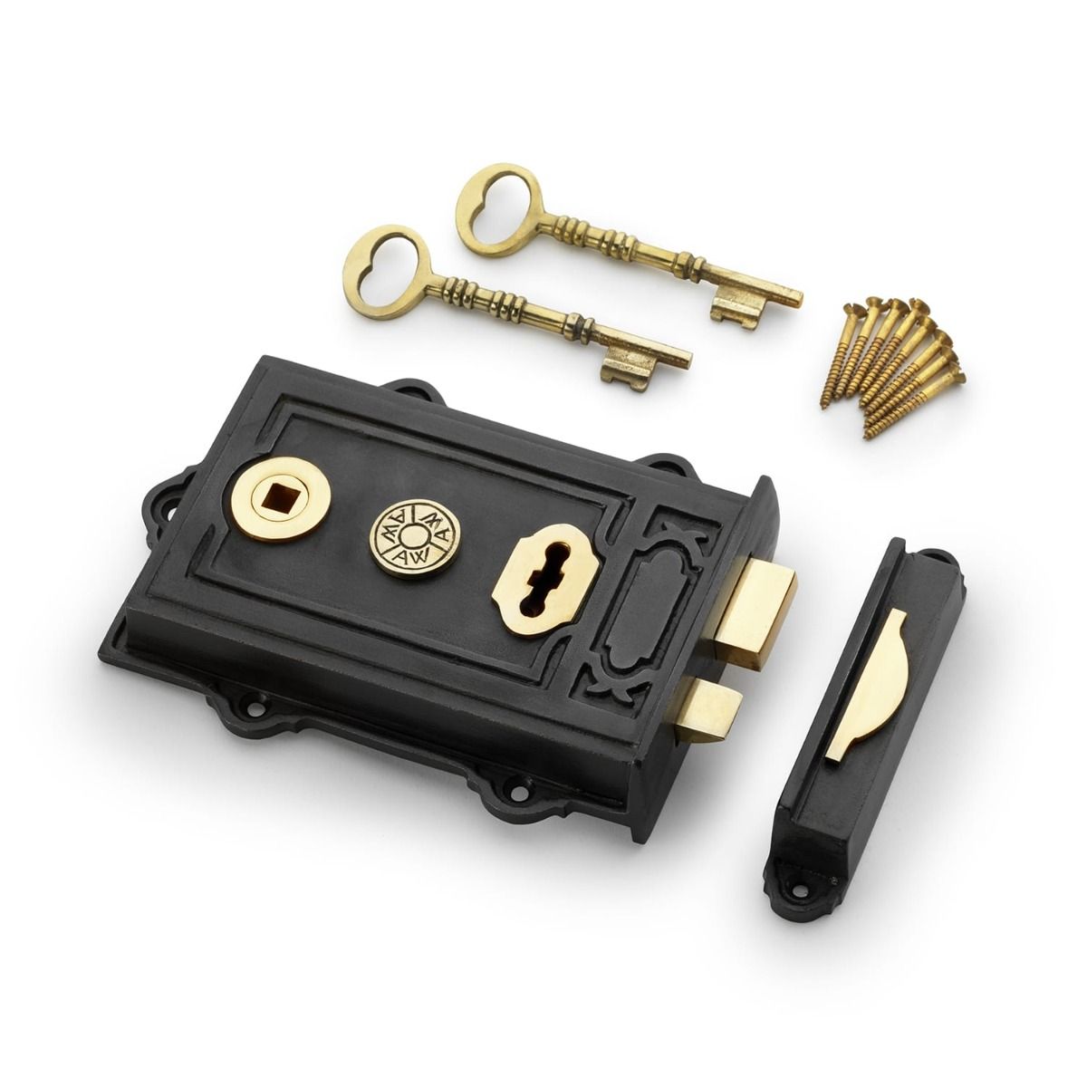 Alexander And Wilks Keswick Rim Lock C/W Keep & 2 Keys Black AW100BL