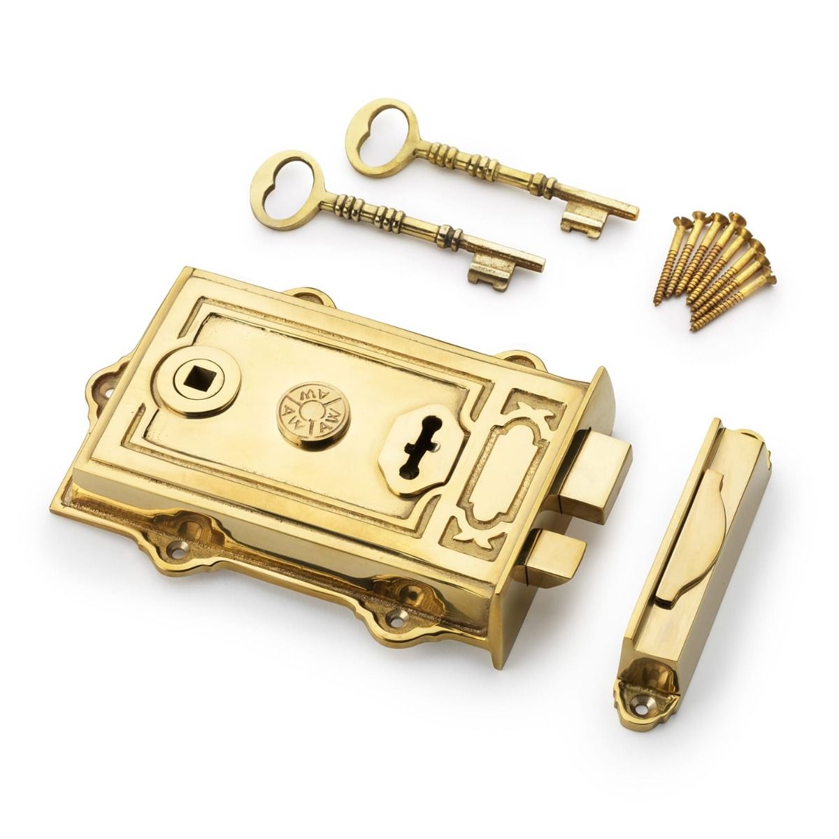 Alexander And Wilks Keswick Rim Lock C/W Keep & 2 Keys Unlaquered Brass AW100PBU