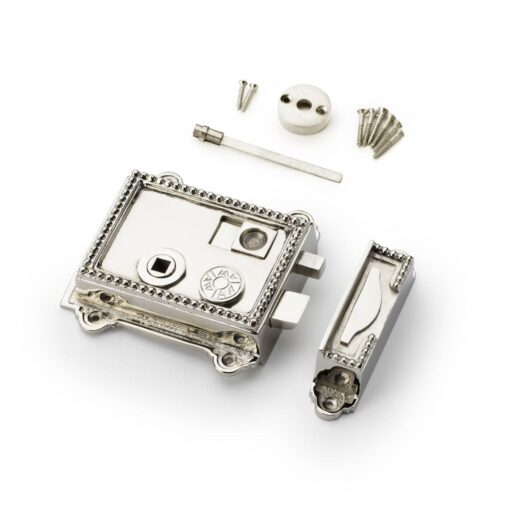 Alexander And Wilks Portinscale Rim Lock C/W Snib & Keep Polished Nickel AW101PN