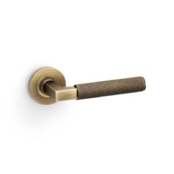 Alexander And Wilks Hurricane Door Handle Knurled On Round Rose Antique Brass AW200AB