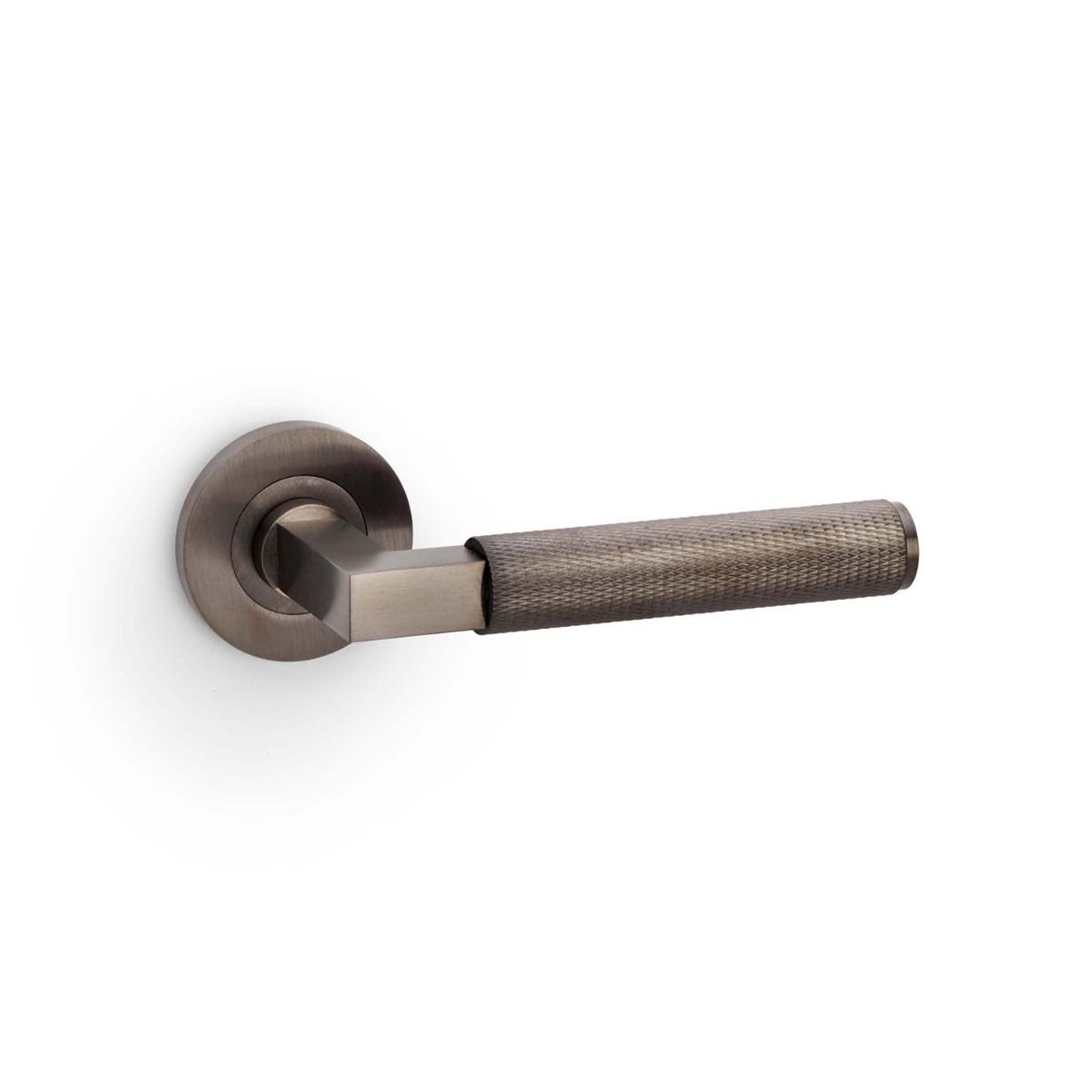 Alexander And Wilks Hurricane Door Handle Knurled On Round Rose Dark Bronze Pvd AW200DBZPVD