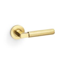 Alexander And Wilks Hurricane Door Handle Knurled On Round Rose Satin Brass Pvd AW200SBPVD