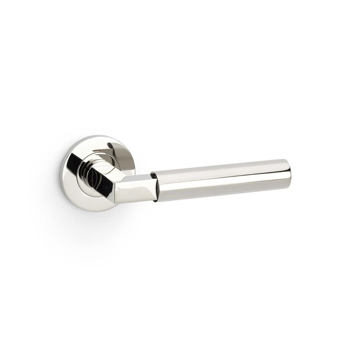 Alexander And Wilks Hurricane Door Handle Plain On Round Rose Pol Nickel Pvd AW201PNPVD