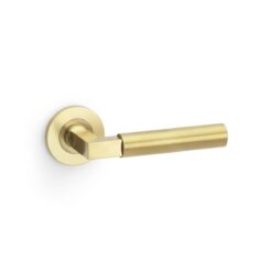 Alexander And Wilks Hurricane Door Handle Plain On Round Rose Satin Brass Pvd AW201SBPVD