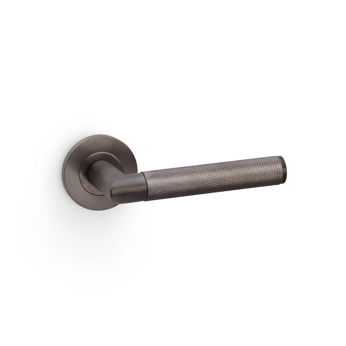 Alexander And Wilks Harrier Door Handle Knurled On Round Rose Dark Bronze Pvd AW210DBZPVD