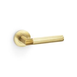 Alexander And Wilks Harrier Door Handle Knurled On Round Rose Satin Brass Pvd AW210SBPVD