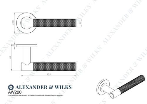 Alexander And Wilks Spitfire Lever Knurled On 50X6mm Rose Matt Black AW220BL