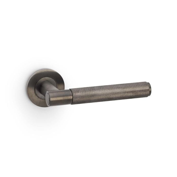 Alexander And Wilks Spitfire Door Handle Knurled On Round Rose Dark Bronze Pvd AW220DBZPVD