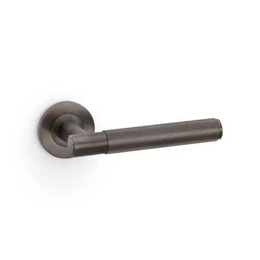 Alexander And Wilks Spitfire Door Handle Reeded On Round Rose Dark Bronze Pvd AW222DBZPVD