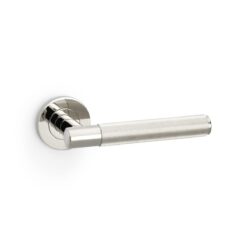 Alexander And Wilks Spitfire Door Handle Reeded On Round Rose Pol Nickel Pvd AW222PNPVD