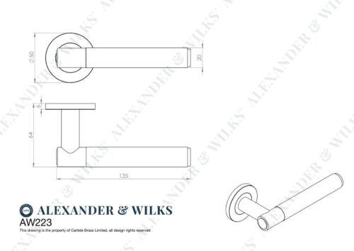 Alexander And Wilks Spitfire Door Handle Hammered On Round Rose Dark Bronze AW223DBZ