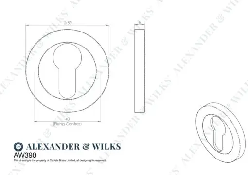 Alexander And Wilks Escutcheon Euro Profile On 50X6mm Rose Matt Black AW390BL