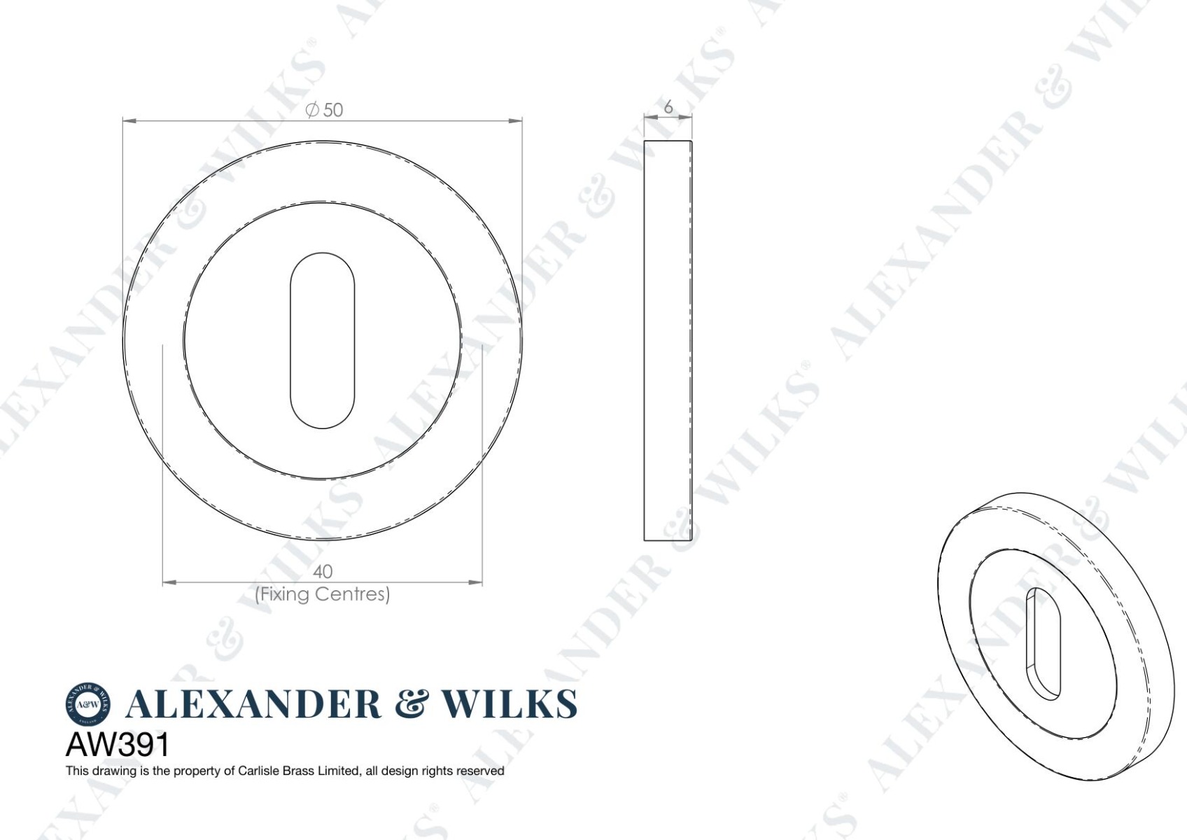 Alexander And Wilks Escutcheon Std Profile On 50X6Mm Rose Matt Black AW391BL