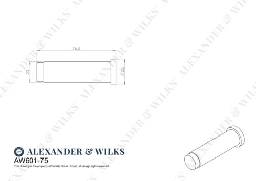 Alexander And Wilks Brunel Diamond Plain 75Mm Cylinder Doorstop Matt Black AW601-75-BL