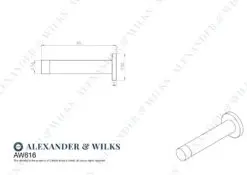 Alexander And Wilks Projection Cyl. Doorstop On Rose 75mm Polished Nickel AW616PN