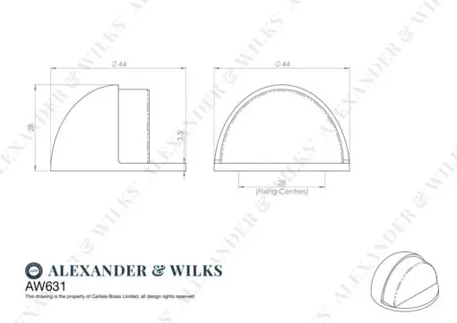 Alexander And Wilks Floor Mounted Oval Shielded Doorstop 45mm Antique Brass AW631AB