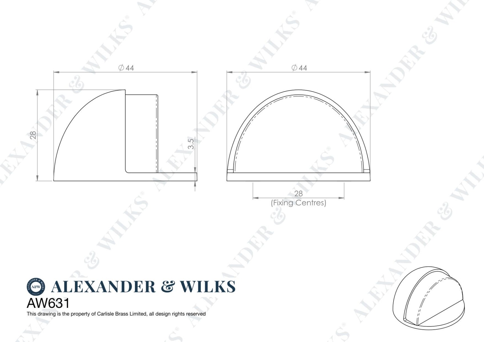 Alexander And Wilks Floor Mounted Oval Shielded Doorstop 45mm Polished Chrome AW631PC