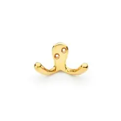 Alexander And Wilks Victorian Double Robe Hook Polished Brass Unlacquered AW773PBU