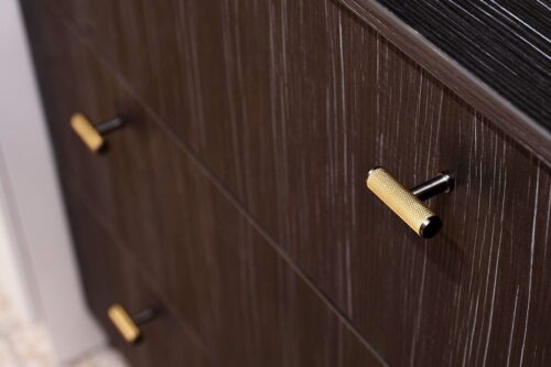 Alexander And Wilks Knurled T-Bar Cupboard Knob 55mm Satin Brass / Dark Bronze Pvd AW801D-55-SBPVD/DBZPVD