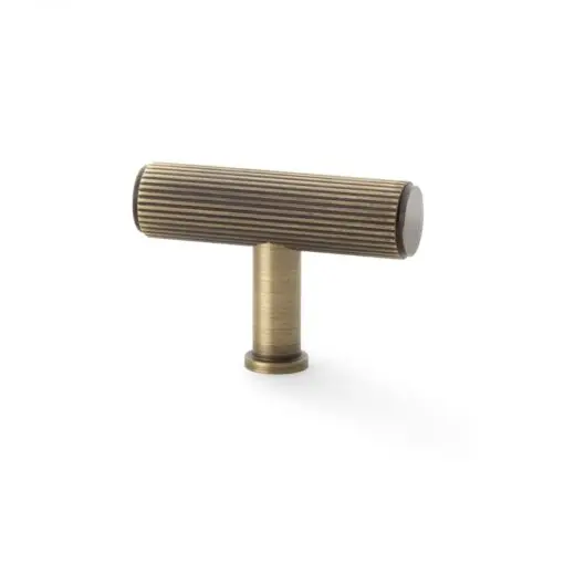 Alexander And Wilks Reeded T-Bar Cupboard Knob 55mm Antique Brass AW801R-55-AB