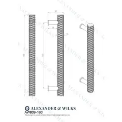 Alexander And Wilks Crispin Knurled T-Bar Cabinet Pull 160Mm C/C Matt Black AW809-160-BL