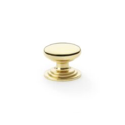 Alexander And Wilks 38mm Rnd Cup Knob Integral Stepped Rose Pol Brass Lacq. AW825-38-PBL