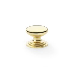 Alexander And Wilks 25mm Rnd Cup Knob Integral Stepped Rose Pol Brass Lacq. AW825-25-PBL